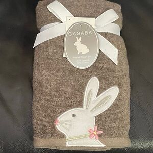 CASABA Bunny Hand Towels, Set of 2, Grey